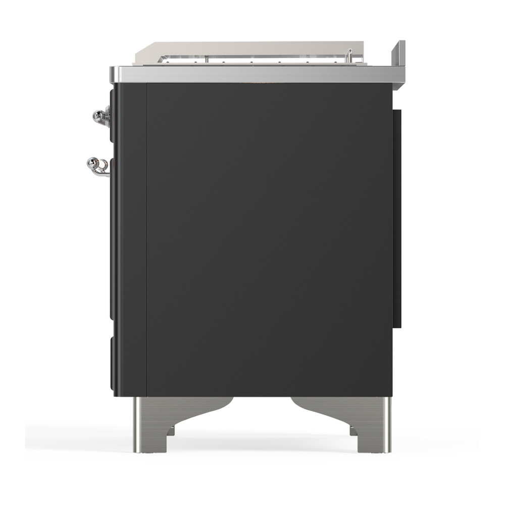 ILVE UM48FSQNR3MGC Majestic III 48 inch Dual Fuel Range with 5 Black Brass Burners, Griddle and French Top, Dual Function Burner up to 25,000 BTU (Natural Gas, Solid Door, Graphite Matte, Chrome) 9 ILVE-UM48FSQNR3MGC-Left Side View