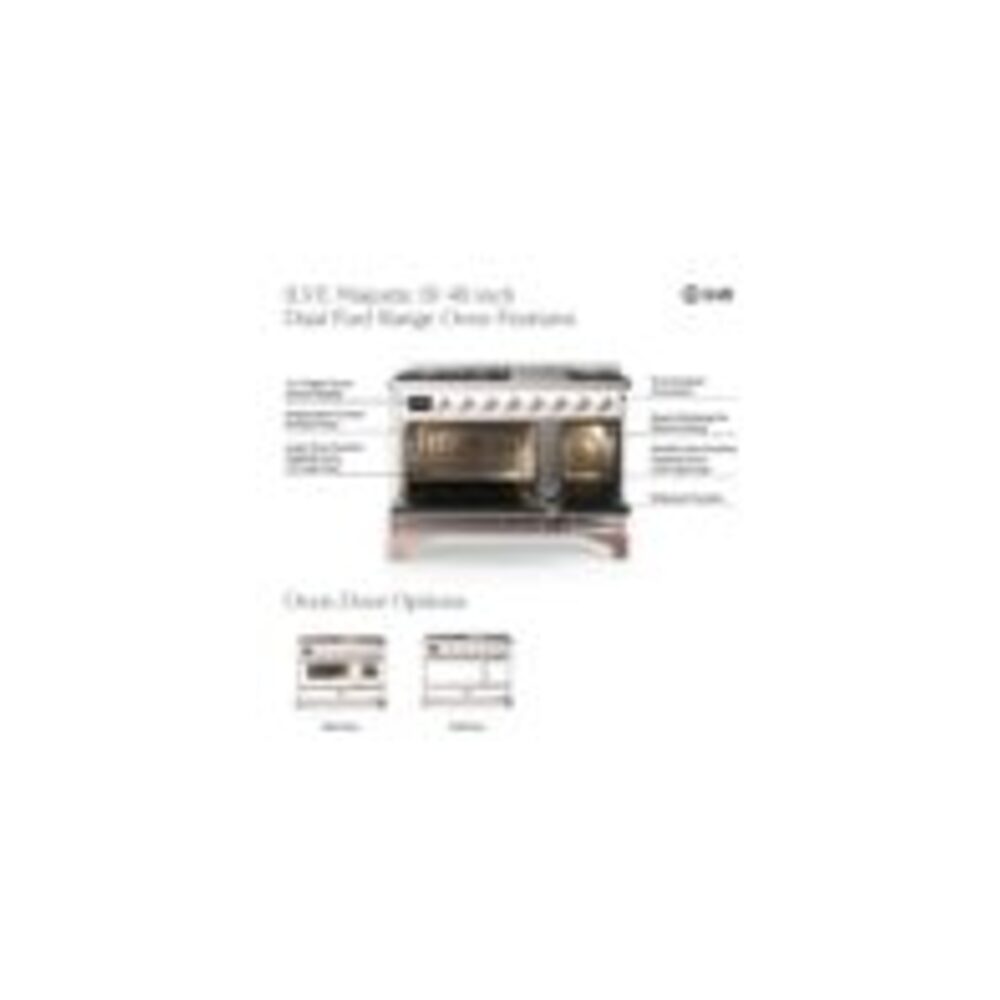 ILVE UM48FS Majestic III 48 inch Dual Fuel Range with 5 Black Brass Burners, Griddle and French Top, Dual Function Burner up to 25,000 BTU