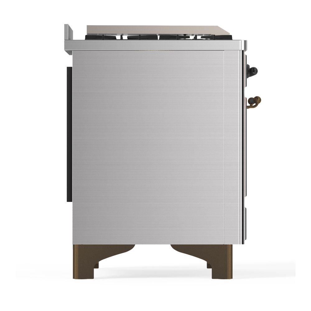 ILVE UM48FSQNR3SSBLP Majestic III 48 inch Dual Fuel Range with 5 Black Brass Burners, Griddle and French Top, Dual Function Burner up to 25,000 BTU (Liquid Propane, Solid Door, Stainless Steel, Burnished) 8 ILVE-UM48FSQNR3SSBLP-Right Side View