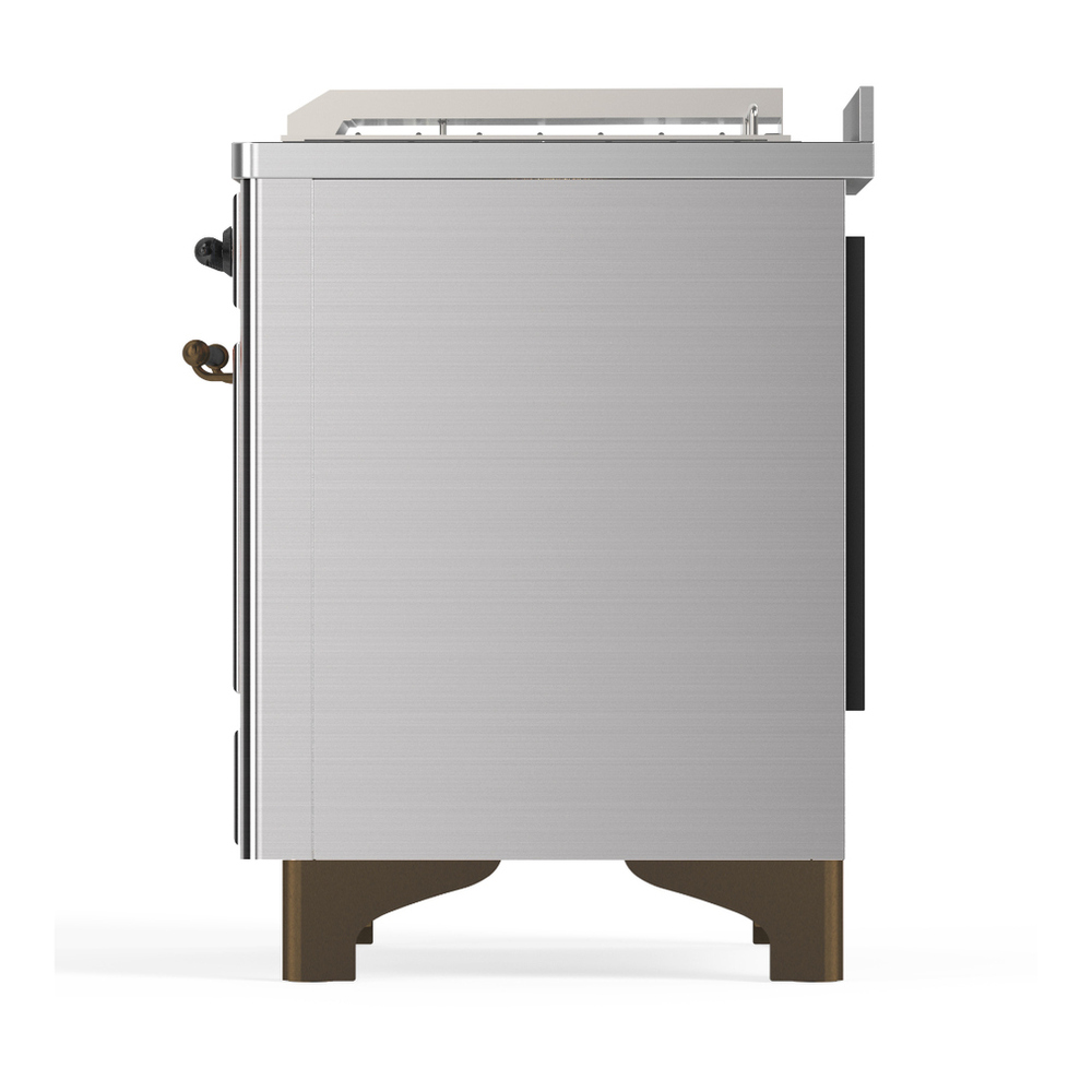 ILVE UM48FSQNR3SSBLP Majestic III 48 inch Dual Fuel Range with 5 Black Brass Burners, Griddle and French Top, Dual Function Burner up to 25,000 BTU (Liquid Propane, Solid Door, Stainless Steel, Burnished) 9 ILVE-UM48FSQNR3SSBLP-Left Side View