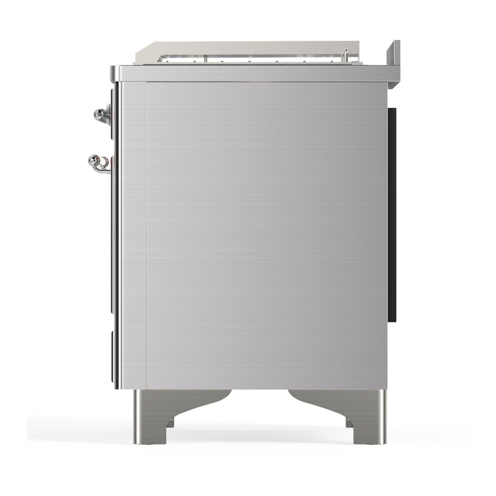 ILVE UM48FSQNR3SSC Majestic III 48 inch Dual Fuel Range with 5 Black Brass Burners, Griddle and French Top, Dual Function Burner up to 25,000 BTU (Natural Gas, Solid Door, Stainless Steel, Chrome) 9 ILVE-UM48FSQNR3SSC-Left Side View
