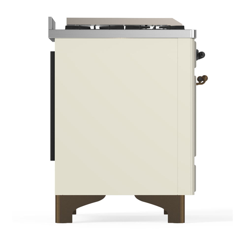 ILVE UM60FNR3AWBLP Majestic III 60 inch Dual Fuel Range with 9 Burners and Griddle, Dual Function Burner up to 25,000 BTU (Liquid Propane, Triple Glass Door, Antique White, Burnished) 8 ILVE-UM60FNR3AWBLP-Right Side View