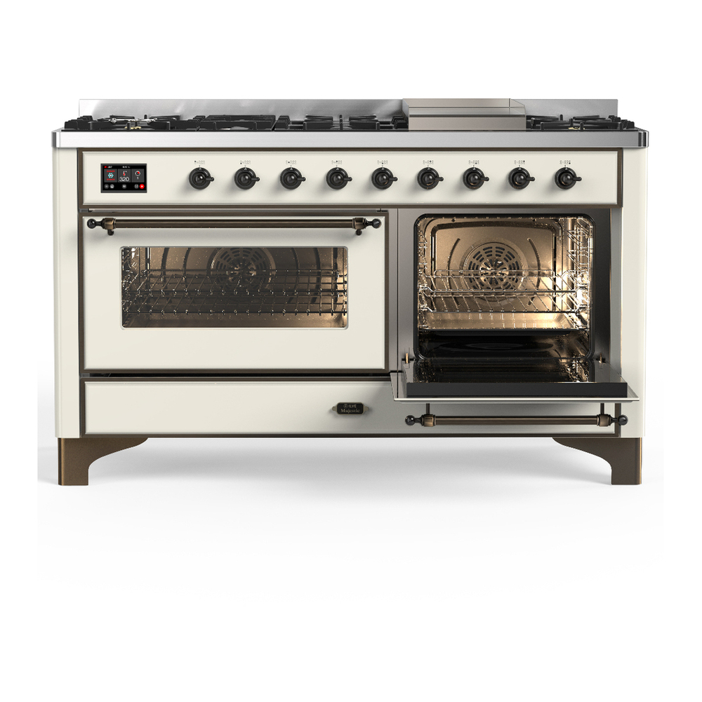 ILVE UM60FNR3AWB Majestic III 60 inch Dual Fuel Range with 9 Burners and Griddle, Dual Function Burner up to 25,000 BTU (Natural Gas, Triple Glass Door, Antique White, Burnished) 4 ILVE-UM60FNR3AWB-Secondary Oven Open View