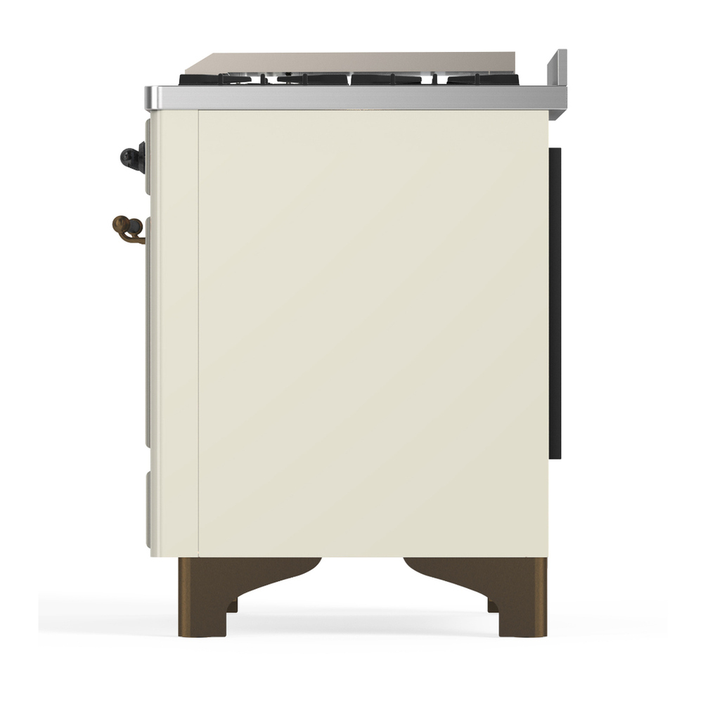 ILVE UM60FNR3AWB Majestic III 60 inch Dual Fuel Range with 9 Burners and Griddle, Dual Function Burner up to 25,000 BTU (Natural Gas, Triple Glass Door, Antique White, Burnished) 9 ILVE-UM60FNR3AWB-Left Side View