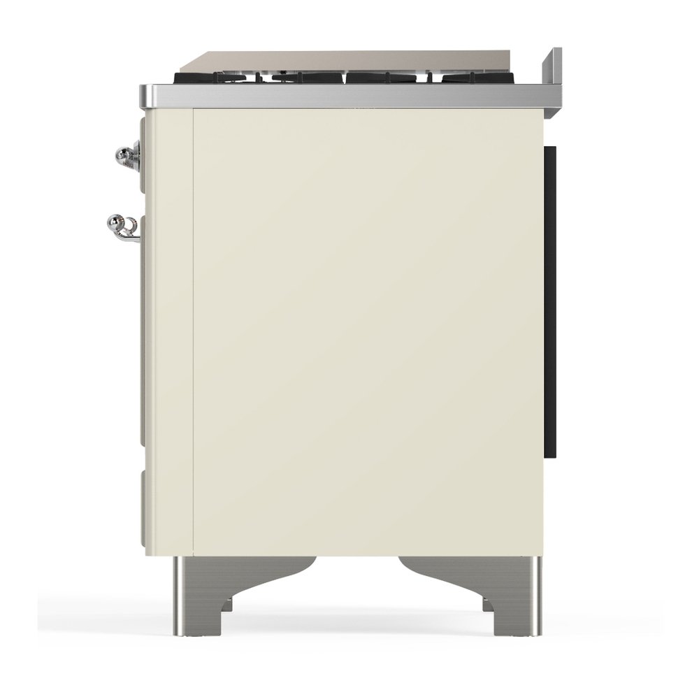 ILVE UM60FNR3AWCLP Majestic III 60 inch Dual Fuel Range with 9 Burners and Griddle, Dual Function Burner up to 25,000 BTU (Liquid Propane, Triple Glass Door, Antique White, Chrome) 9 ILVE-UM60FNR3AWCLP-Left Side View