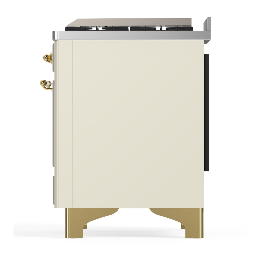 ILVE UM60FNR3AWG Majestic III 60 inch Dual Fuel Range with 9 Burners and Griddle, Dual Function Burner up to 25,000 BTU (Natural Gas, Triple Glass Door, Antique White, Brass) 9 ILVE-UM60FNR3AWG-Left Side View