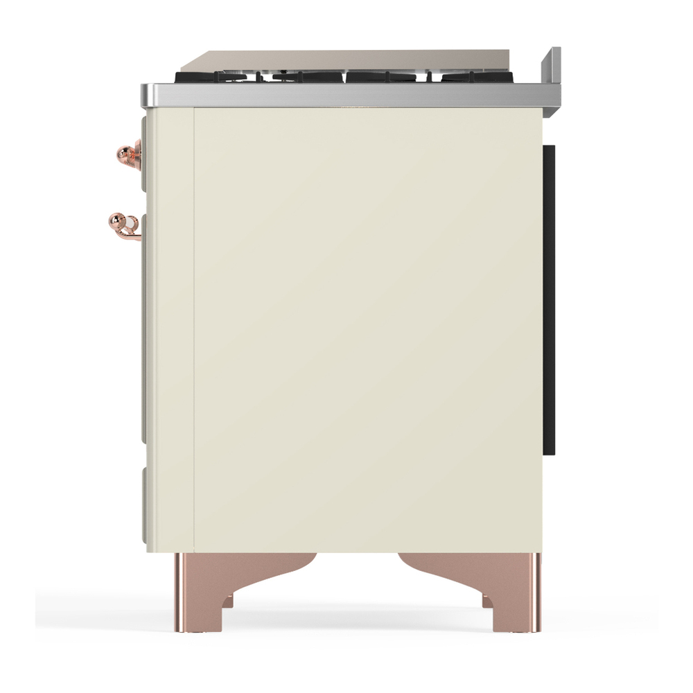 ILVE UM60FNR3AWPLP Majestic III 60 inch Dual Fuel Range with 9 Burners and Griddle, Dual Function Burner up to 25,000 BTU (Liquid Propane, Triple Glass Door, Antique White, Copper) 9 ILVE-UM60FNR3AWPLP-Left Side View
