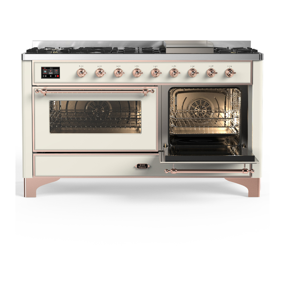 ILVE UM60FNR3AWP Majestic III 60 inch Dual Fuel Range with 9 Burners and Griddle, Dual Function Burner up to 25,000 BTU (Natural Gas, Triple Glass Door, Antique White, Copper) 4 ILVE-UM60FNR3AWP-Secondary Oven Open View