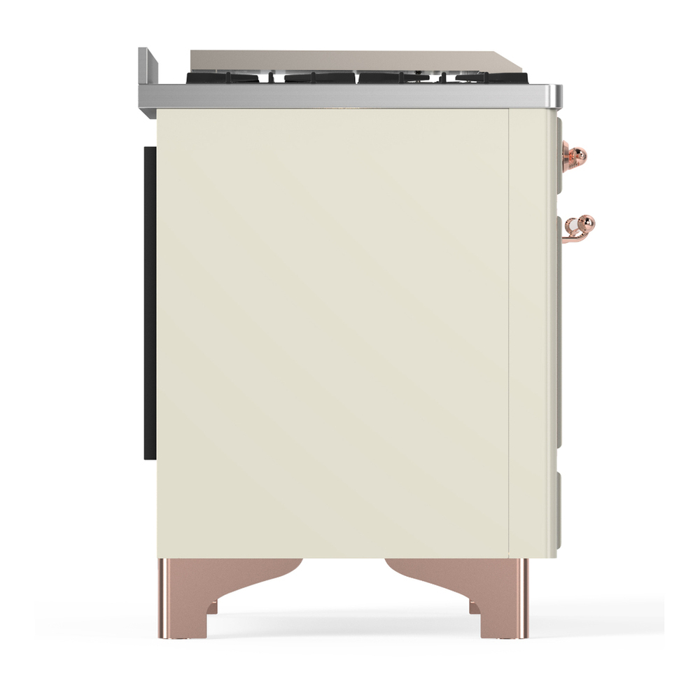 ILVE UM60FNR3AWP Majestic III 60 inch Dual Fuel Range with 9 Burners and Griddle, Dual Function Burner up to 25,000 BTU (Natural Gas, Triple Glass Door, Antique White, Copper) 8 ILVE-UM60FNR3AWP-Right Side View