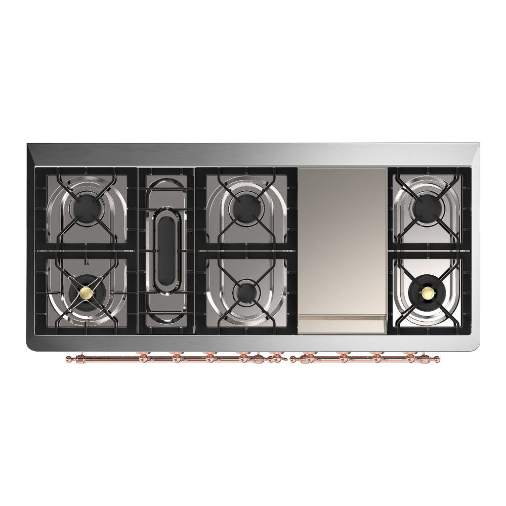 ILVE UM60FNR3AWP Majestic III 60 inch Dual Fuel Range with 9 Burners and Griddle, Dual Function Burner up to 25,000 BTU (Natural Gas, Triple Glass Door, Antique White, Copper) 6 ILVE-UM60FNR3AWP-Top View