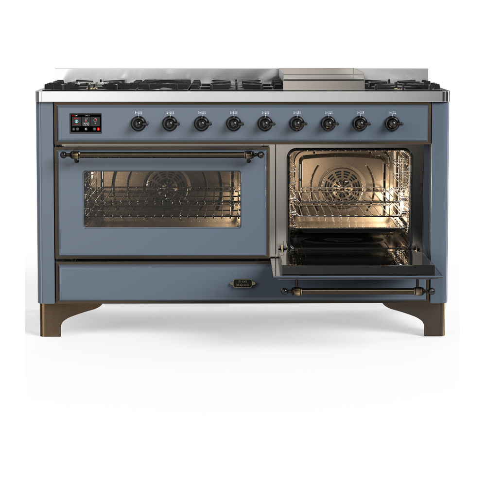 ILVE UM60FNR3BGBLP Majestic III 60 inch Dual Fuel Range with 9 Burners and Griddle, Dual Function Burner up to 25,000 BTU (Liquid Propane, Triple Glass Door, Blue Grey, Burnished) 4 ILVE-UM60FNR3BGBLP-Secondary Oven Open View