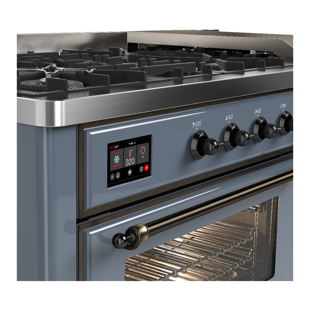 ILVE UM60FNR3BGB Majestic III 60 inch Dual Fuel Range with 9 Burners and Griddle, Dual Function Burner up to 25,000 BTU (Natural Gas, Triple Glass Door, Blue Grey, Burnished) 7 ILVE-UM60FNR3BGB-Control Knobs View