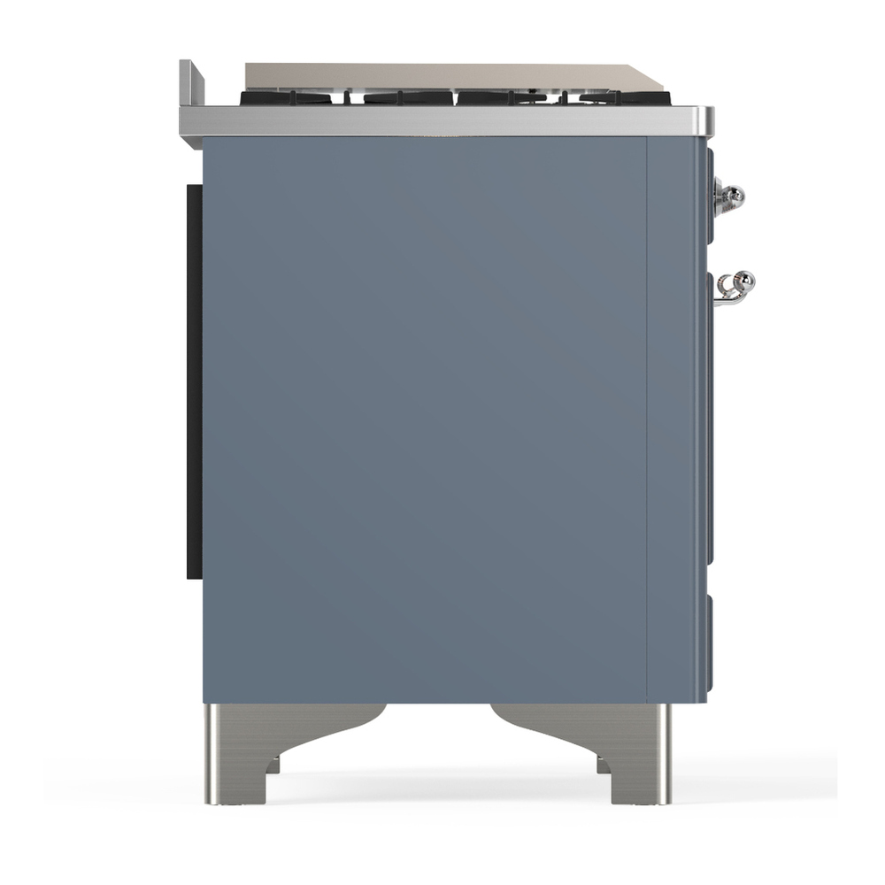 ILVE UM60FNR3BGC Majestic III 60 inch Dual Fuel Range with 9 Burners and Griddle, Dual Function Burner up to 25,000 BTU (Natural Gas, Triple Glass Door, Blue Grey, Chrome) 8 ILVE-UM60FNR3BGC-Right Side View