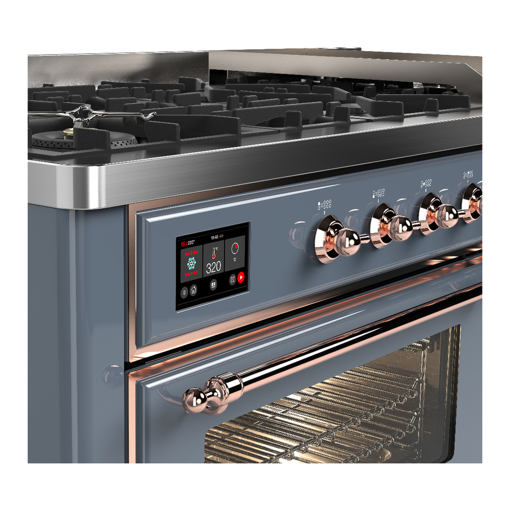 ILVE UM60FNR3BGPLP Majestic III 60 inch Dual Fuel Range with 9 Burners and Griddle, Dual Function Burner up to 25,000 BTU (Liquid Propane, Triple Glass Door, Blue Grey, Copper) 7 ILVE-UM60FNR3BGPLP-Control Knobs View