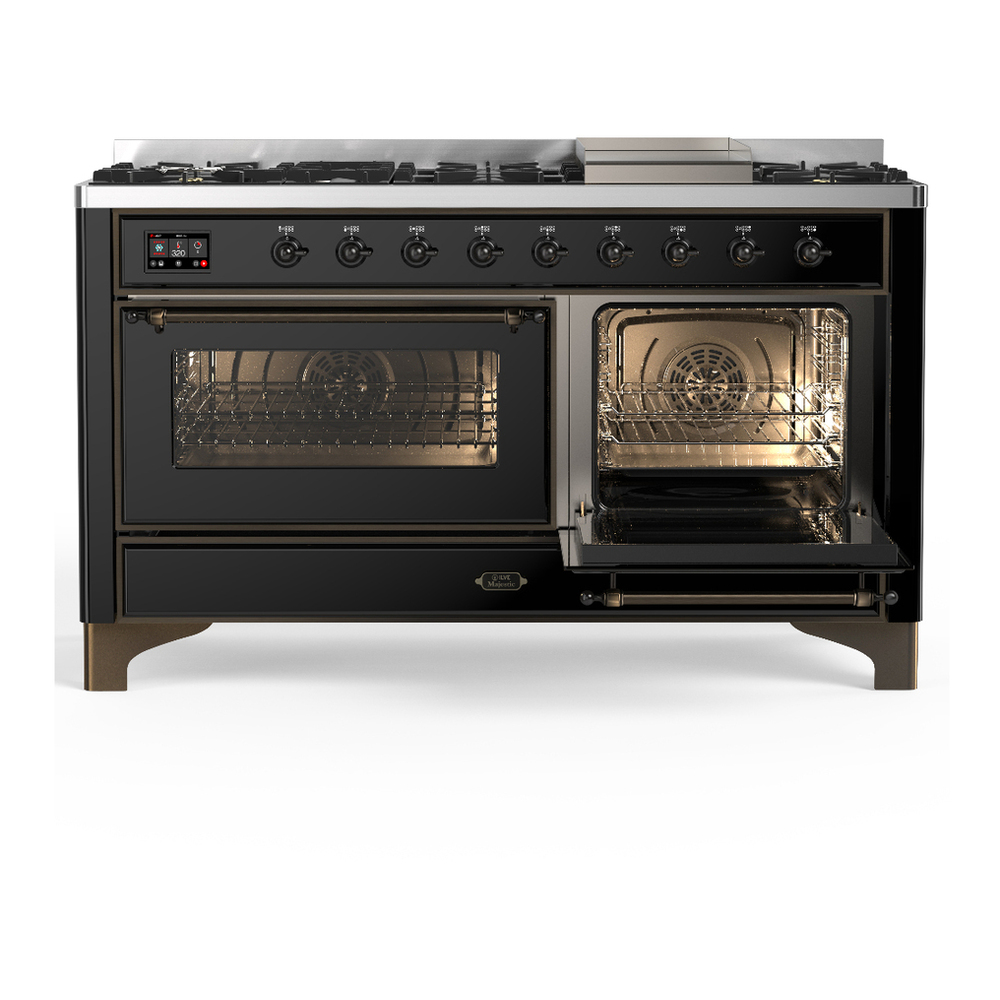 ILVE UM60FNR3BKBLP Majestic III 60 inch Dual Fuel Range with 9 Burners and Griddle, Dual Function Burner up to 25,000 BTU (Liquid Propane, Triple Glass Door, Glossy Black, Burnished) 4 ILVE-UM60FNR3BKBLP-Secondary Oven Open View