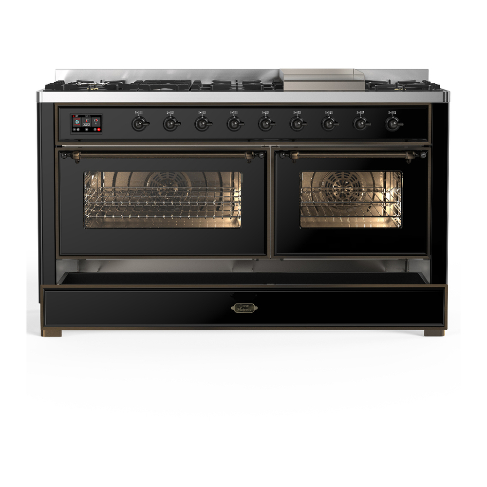 ILVE UM60FNR3BKBLP Majestic III 60 inch Dual Fuel Range with 9 Burners and Griddle, Dual Function Burner up to 25,000 BTU (Liquid Propane, Triple Glass Door, Glossy Black, Burnished) 5 ILVE-UM60FNR3BKBLP-Drawer Open View