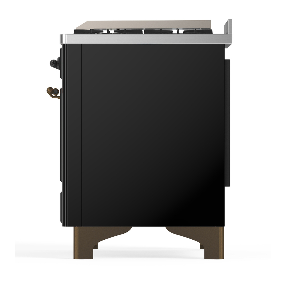 ILVE UM60FNR3BKBLP Majestic III 60 inch Dual Fuel Range with 9 Burners and Griddle, Dual Function Burner up to 25,000 BTU (Liquid Propane, Triple Glass Door, Glossy Black, Burnished) 9 ILVE-UM60FNR3BKBLP-Left Side View