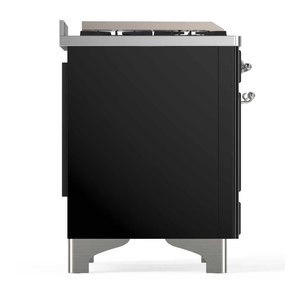 ILVE UM60FNR3BKC Majestic III 60 inch Dual Fuel Range with 9 Burners and Griddle, Dual Function Burner up to 25,000 BTU (Natural Gas, Triple Glass Door, Glossy Black, Chrome) 8 ILVE-UM60FNR3BKC-Right Side View