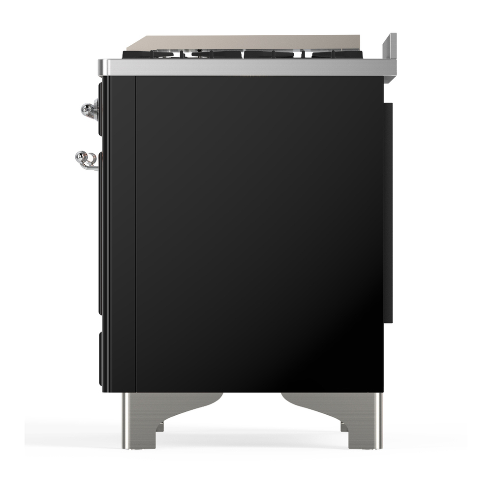 ILVE UM60FNR3BKC Majestic III 60 inch Dual Fuel Range with 9 Burners and Griddle, Dual Function Burner up to 25,000 BTU (Natural Gas, Triple Glass Door, Glossy Black, Chrome) 9 ILVE-UM60FNR3BKC-Left Side View