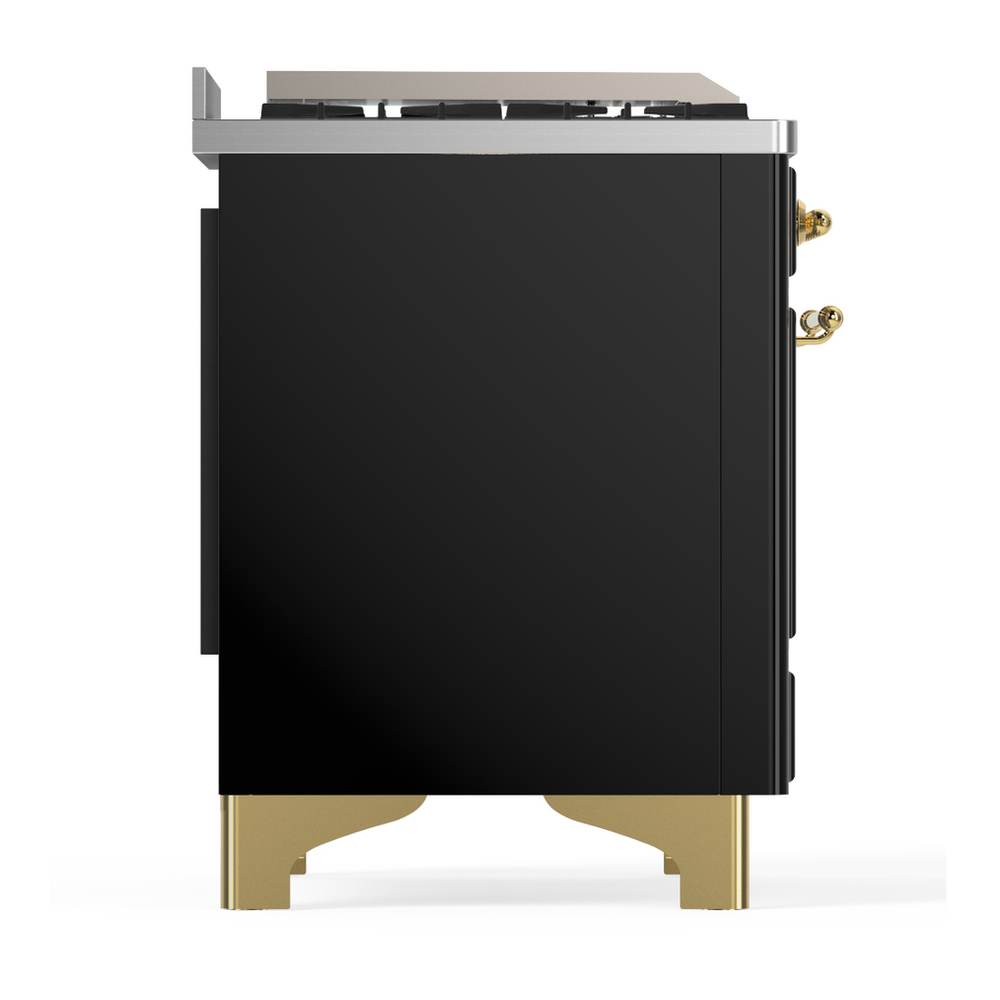 ILVE UM60FNR3BKGLP Majestic III 60 inch Dual Fuel Range with 9 Burners and Griddle, Dual Function Burner up to 25,000 BTU (Liquid Propane, Triple Glass Door, Glossy Black, Brass) 8 ILVE-UM60FNR3BKGLP-Right Side View