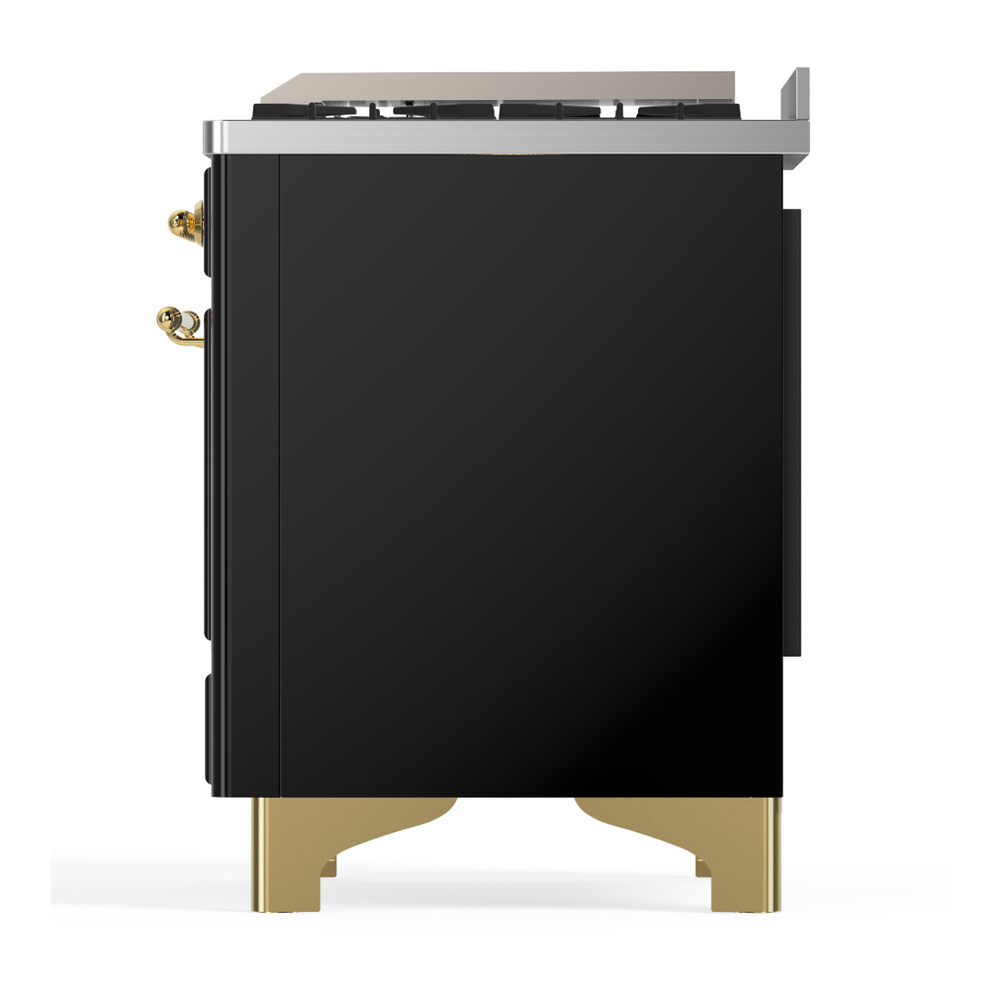 ILVE UM60FNR3BKGLP Majestic III 60 inch Dual Fuel Range with 9 Burners and Griddle, Dual Function Burner up to 25,000 BTU (Liquid Propane, Triple Glass Door, Glossy Black, Brass) 9 ILVE-UM60FNR3BKGLP-Left Side View