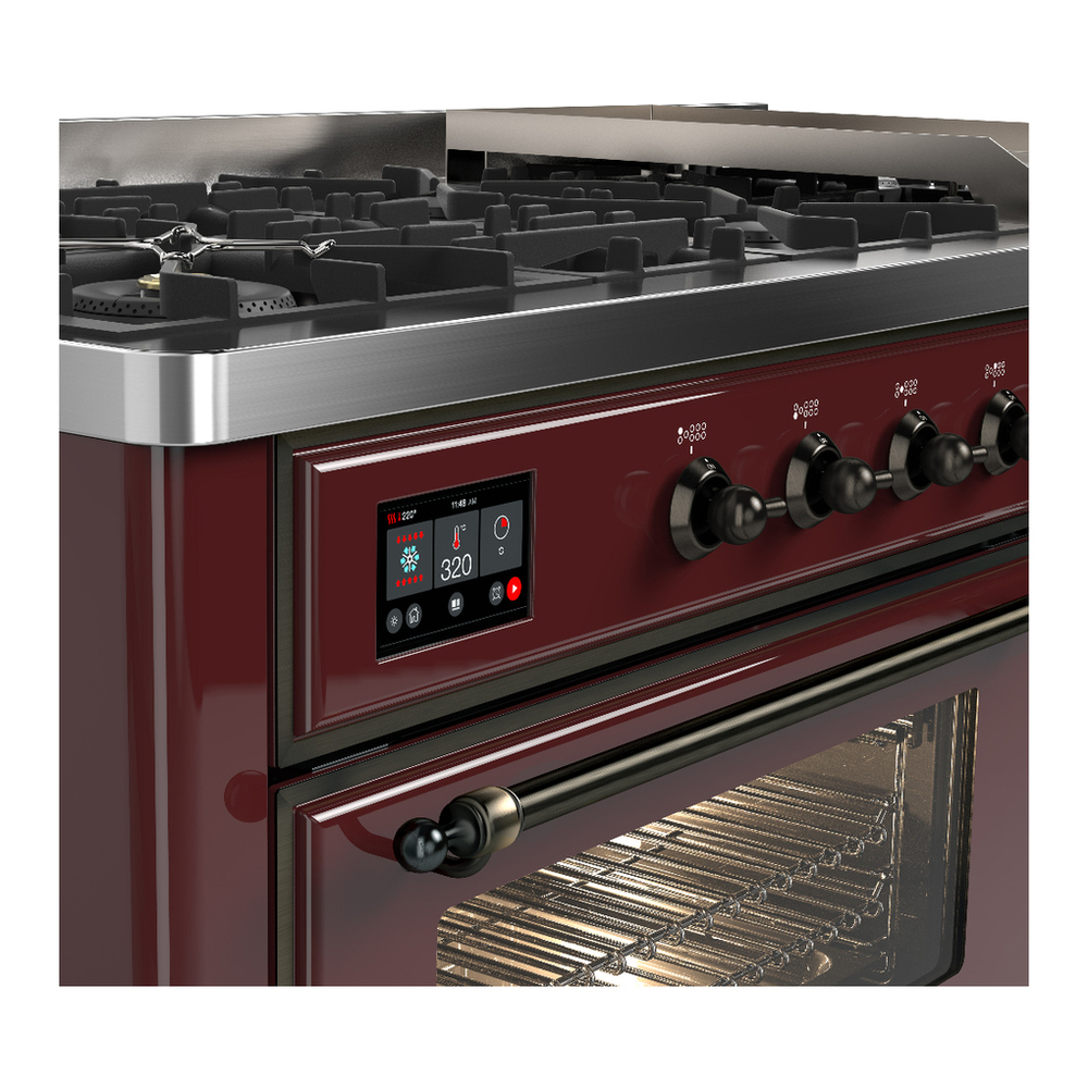 ILVE UM60FNR3BUB Majestic III 60 inch Dual Fuel Range with 9 Burners and Griddle, Dual Function Burner up to 25,000 BTU (Natural Gas, Triple Glass Door, Burgundy, Burnished) 7 ILVE-UM60FNR3BUB-Control Knobs View