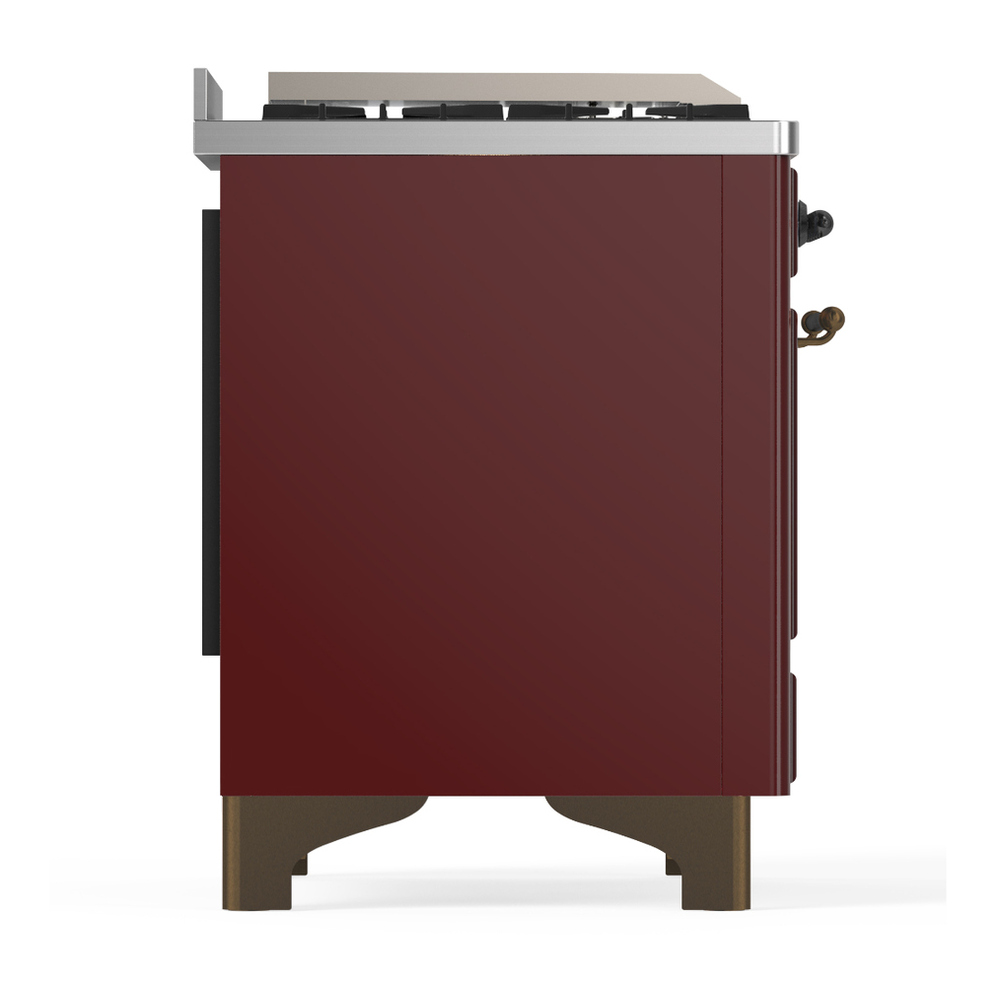 ILVE UM60FNR3BUB Majestic III 60 inch Dual Fuel Range with 9 Burners and Griddle, Dual Function Burner up to 25,000 BTU (Natural Gas, Triple Glass Door, Burgundy, Burnished) 8 ILVE-UM60FNR3BUB-Right Side View