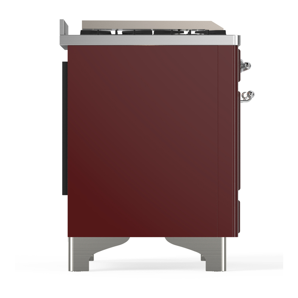 ILVE UM60FNR3BUC Majestic III 60 inch Dual Fuel Range with 9 Burners and Griddle, Dual Function Burner up to 25,000 BTU (Natural Gas, Triple Glass Door, Burgundy, Chrome) 8 ILVE-UM60FNR3BUC-Right Side View