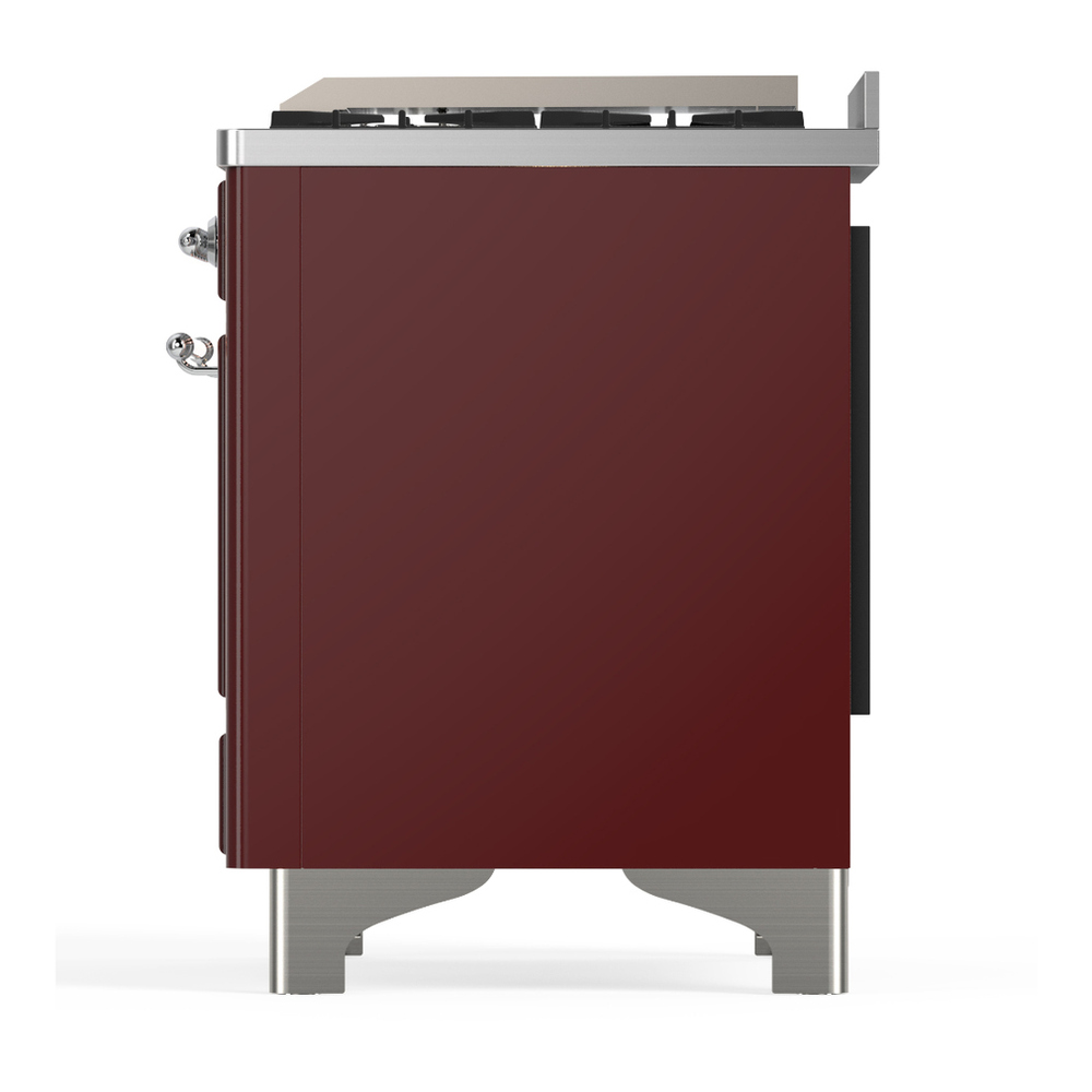 ILVE UM60FNR3BUC Majestic III 60 inch Dual Fuel Range with 9 Burners and Griddle, Dual Function Burner up to 25,000 BTU (Natural Gas, Triple Glass Door, Burgundy, Chrome) 9 ILVE-UM60FNR3BUC-Left Side View