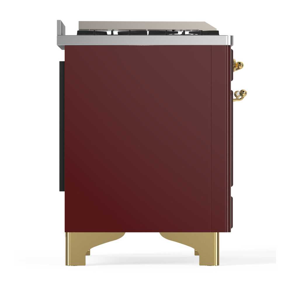 ILVE UM60FNR3BUGLP Majestic III 60 inch Dual Fuel Range with 9 Burners and Griddle, Dual Function Burner up to 25,000 BTU (Liquid Propane, Triple Glass Door, Burgundy, Brass) 8 ILVE-UM60FNR3BUGLP-Right Side View