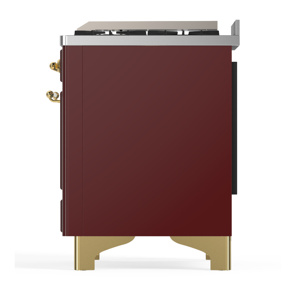 ILVE UM60FNR3BUGLP Majestic III 60 inch Dual Fuel Range with 9 Burners and Griddle, Dual Function Burner up to 25,000 BTU (Liquid Propane, Triple Glass Door, Burgundy, Brass) 9 ILVE-UM60FNR3BUGLP-Left Side View