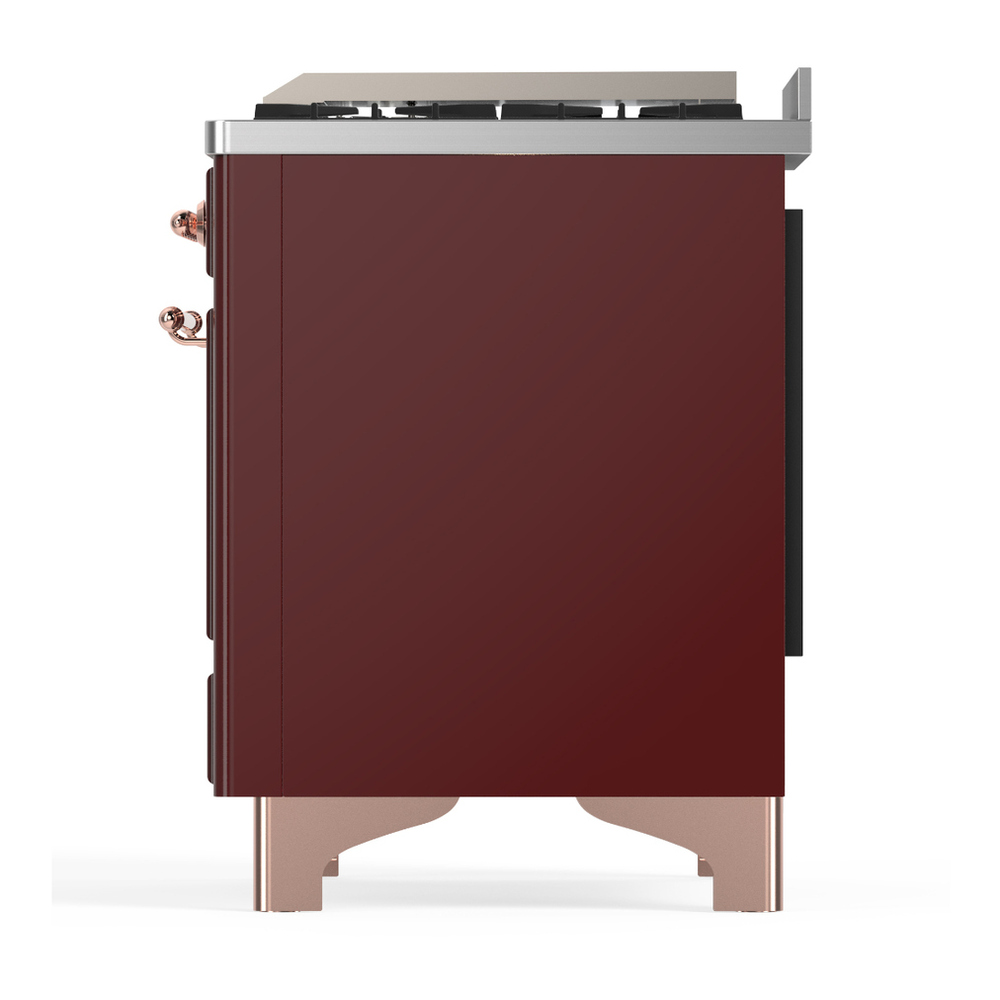 ILVE UM60FNR3BUP Majestic III 60 inch Dual Fuel Range with 9 Burners and Griddle, Dual Function Burner up to 25,000 BTU (Natural Gas, Triple Glass Door, Burgundy, Copper) 9 ILVE-UM60FNR3BUP-Left Side View