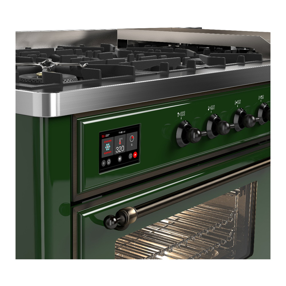 ILVE UM60FNR3EGBLP Majestic III 60 inch Dual Fuel Range with 9 Burners and Griddle, Dual Function Burner up to 25,000 BTU (Liquid Propane, Triple Glass Door, Emerald Green, Burnished) 7 ILVE-UM60FNR3EGBLP-Control Knobs View