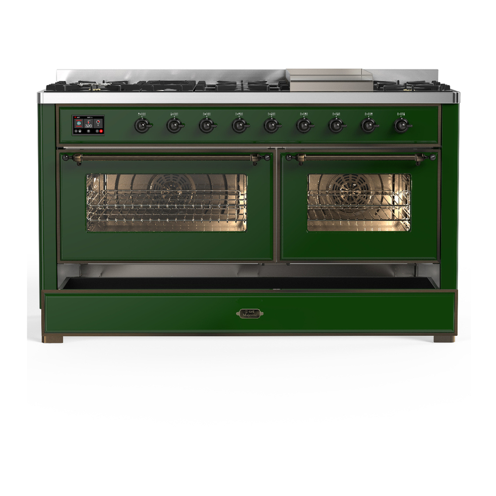 ILVE UM60FNR3EGBLP Majestic III 60 inch Dual Fuel Range with 9 Burners and Griddle, Dual Function Burner up to 25,000 BTU (Liquid Propane, Triple Glass Door, Emerald Green, Burnished) 5 ILVE-UM60FNR3EGBLP-Drawer Open View