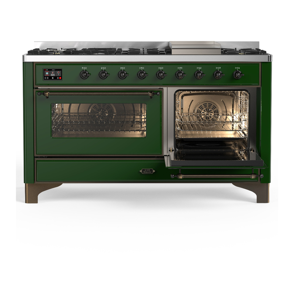 ILVE UM60FNR3EGB Majestic III 60 inch Dual Fuel Range with 9 Burners and Griddle, Dual Function Burner up to 25,000 BTU (Natural Gas, Triple Glass Door, Emerald Green, Burnished) 4 ILVE-UM60FNR3EGB-Secondary Oven Open View