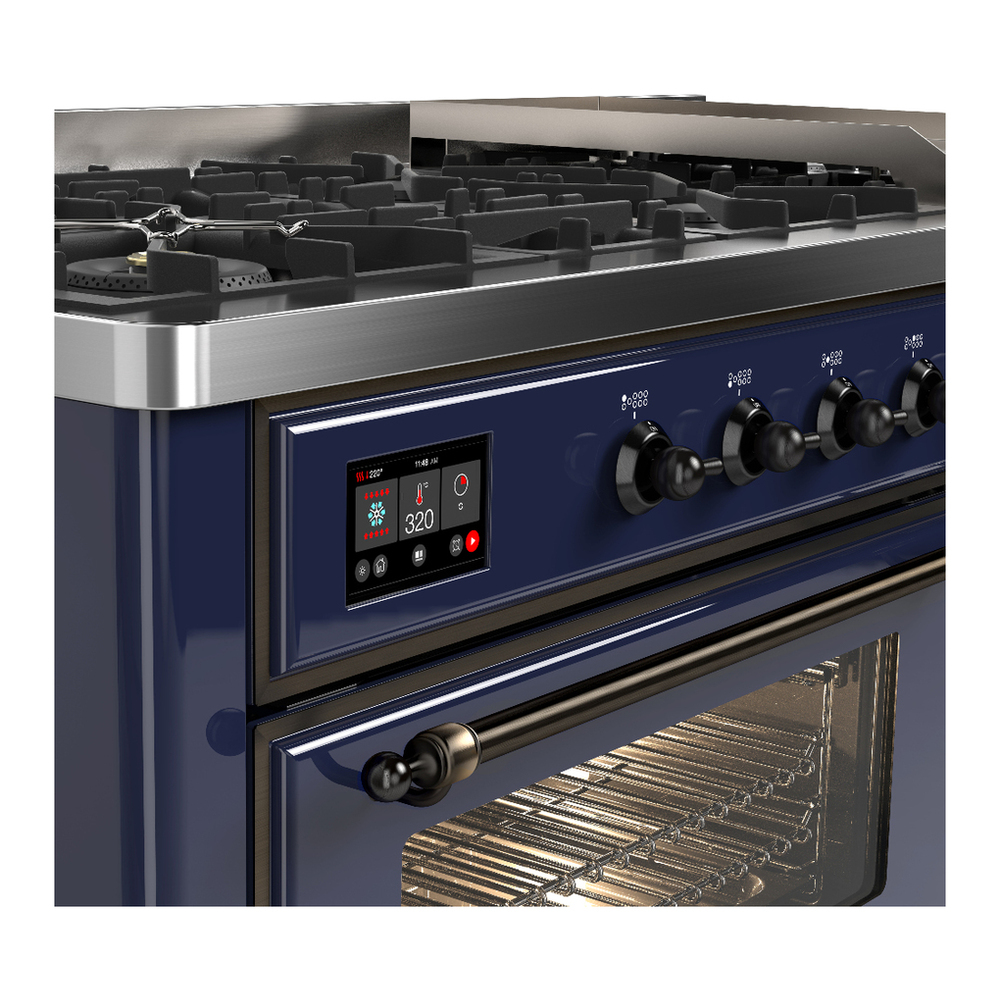 ILVE UM60FNR3MBB Majestic III 60 inch Dual Fuel Range with 9 Burners and Griddle, Dual Function Burner up to 25,000 BTU (Natural Gas, Triple Glass Door, Midnight Blue, Burnished) 7 ILVE-UM60FNR3MBB-Control Knobs View