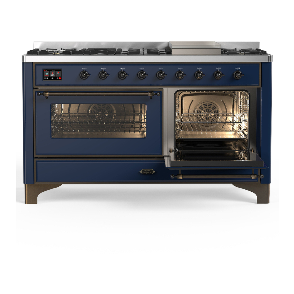 ILVE UM60FNR3MBB Majestic III 60 inch Dual Fuel Range with 9 Burners and Griddle, Dual Function Burner up to 25,000 BTU (Natural Gas, Triple Glass Door, Midnight Blue, Burnished) 4 ILVE-UM60FNR3MBB-Secondary Oven Open View