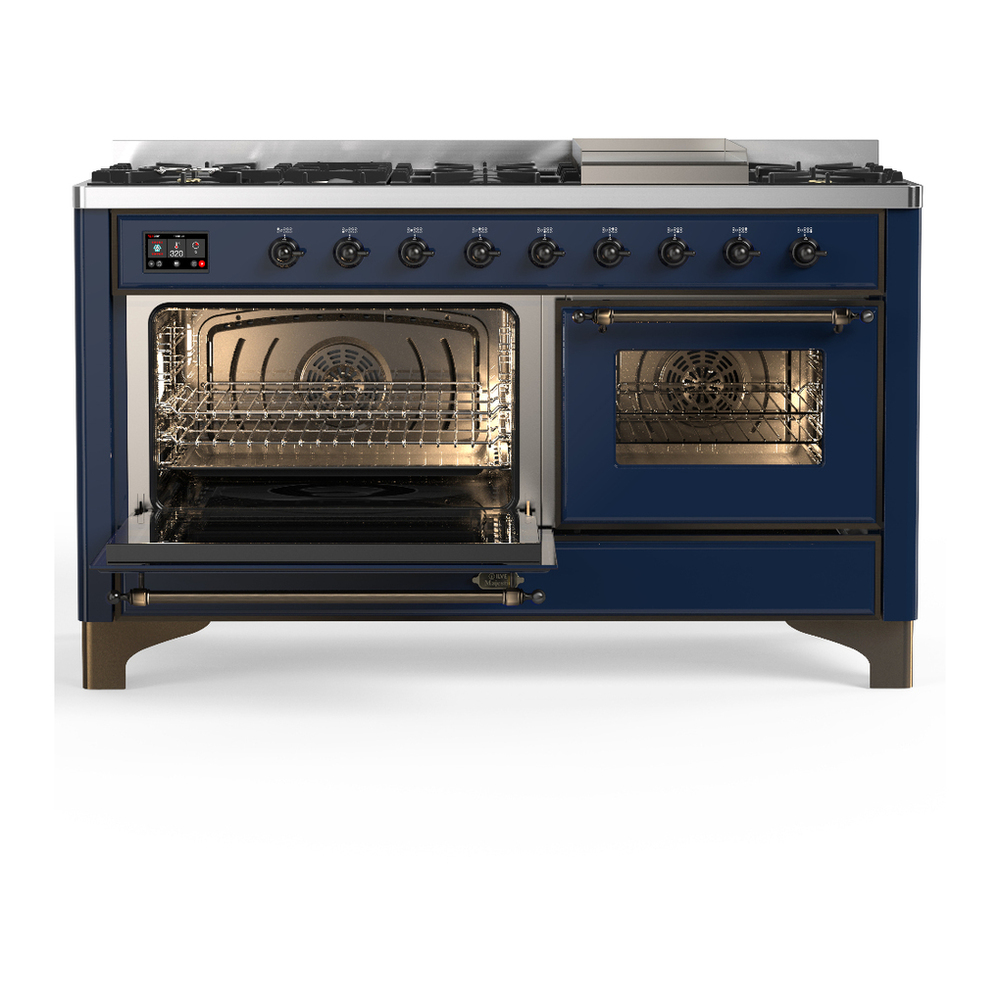 ILVE UM60FNR3MBB Majestic III 60 inch Dual Fuel Range with 9 Burners and Griddle, Dual Function Burner up to 25,000 BTU (Natural Gas, Triple Glass Door, Midnight Blue, Burnished) 3 ILVE-UM60FNR3MBB-Primary Oven Open View