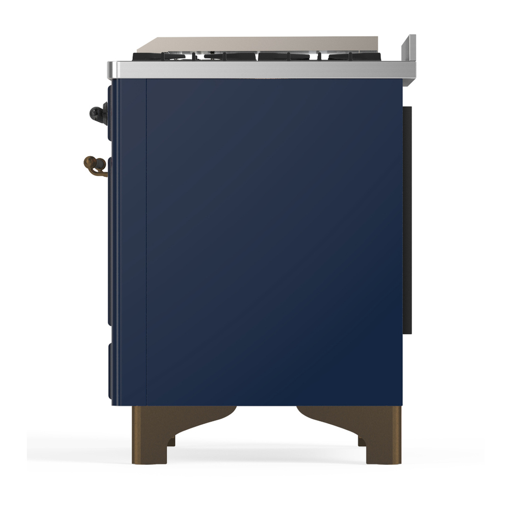 ILVE UM60FNR3MBB Majestic III 60 inch Dual Fuel Range with 9 Burners and Griddle, Dual Function Burner up to 25,000 BTU (Natural Gas, Triple Glass Door, Midnight Blue, Burnished) 9 ILVE-UM60FNR3MBB-Left Side View