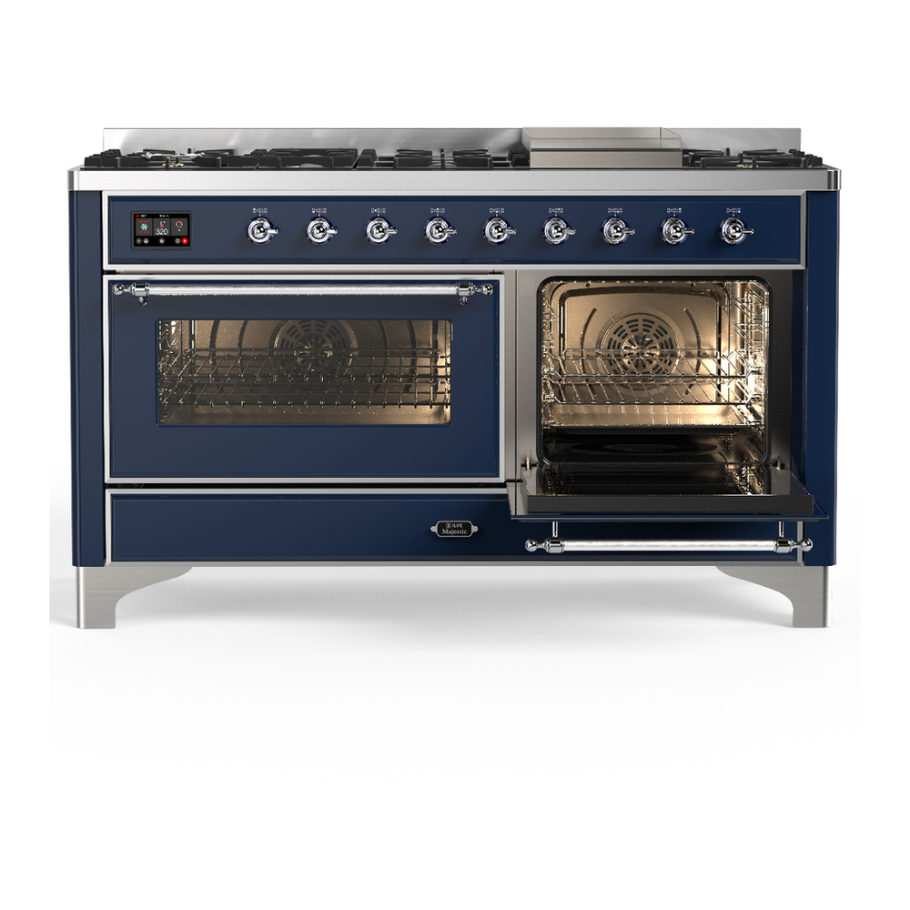 ILVE UM60FNR3MBC Majestic III 60 inch Dual Fuel Range with 9 Burners and Griddle, Dual Function Burner up to 25,000 BTU (Natural Gas, Triple Glass Door, Midnight Blue, Chrome) 4 ILVE-UM60FNR3MBC-Secondary Oven Open View