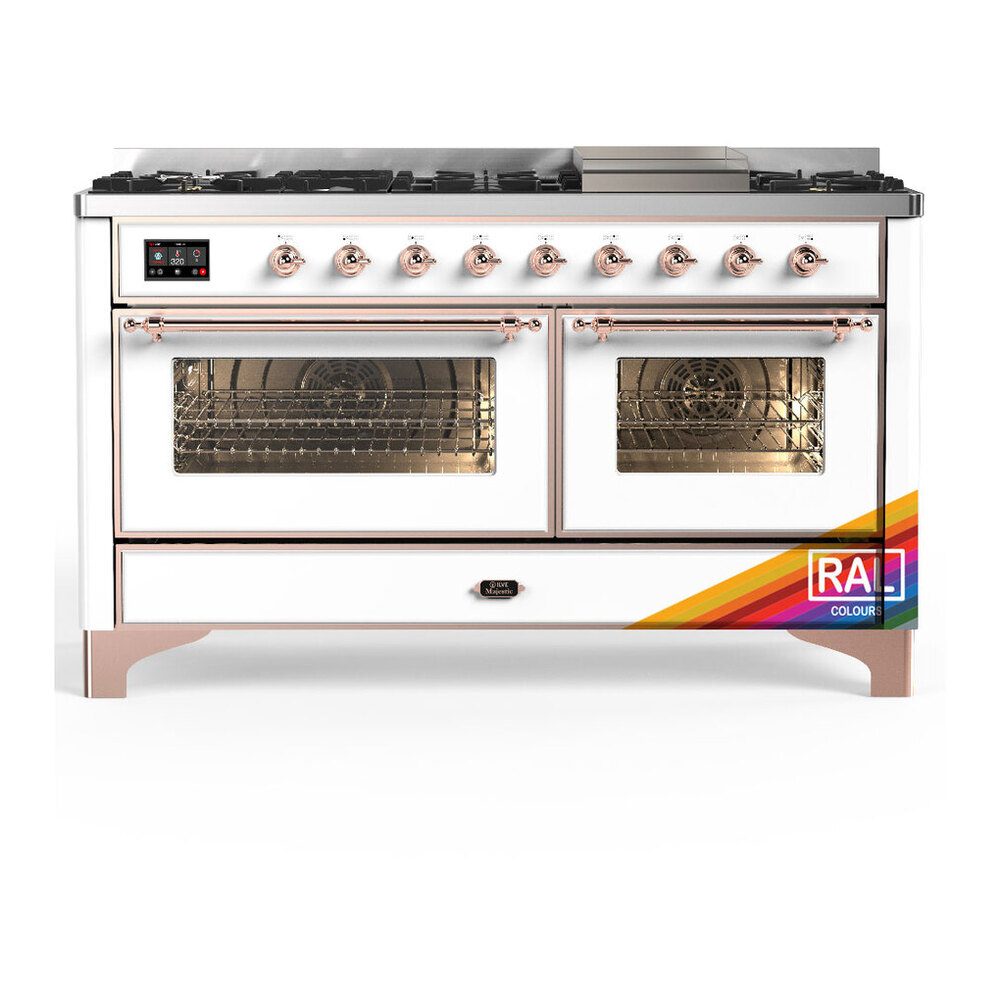 ILVE UM60FNR3RAP Majestic III 60 inch Dual Fuel Range with 9 Burners and Griddle, Dual Function Burner up to 25,000 BTU (Natural Gas, Triple Glass Door, RAL, Copper) 1 UM60FNR3RAP