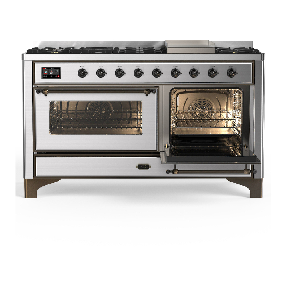 ILVE UM60FNR3SSB Majestic III 60 inch Dual Fuel Range with 9 Burners and Griddle, Dual Function Burner up to 25,000 BTU (Natural Gas, Triple Glass Door, Stainless Steel, Burnished) 4 ILVE-UM60FNR3SSB-Secondary Oven Open View