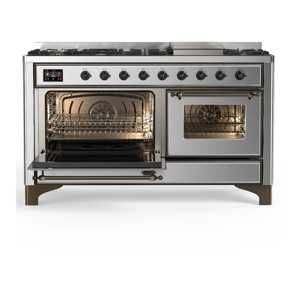ILVE UM60FNR3SSB Majestic III 60 inch Dual Fuel Range with 9 Burners and Griddle, Dual Function Burner up to 25,000 BTU (Natural Gas, Triple Glass Door, Stainless Steel, Burnished) 3 ILVE-UM60FNR3SSB-Primary Oven Open View