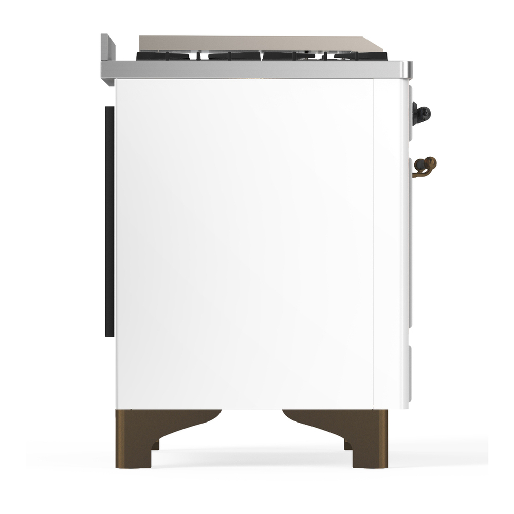 ILVE UM60FNR3WHB Majestic III 60 inch Dual Fuel Range with 9 Burners and Griddle, Dual Function Burner up to 25,000 BTU (Natural Gas, Triple Glass Door, White, Burnished) 8 ILVE-UM60FNR3WHB-Right Side View
