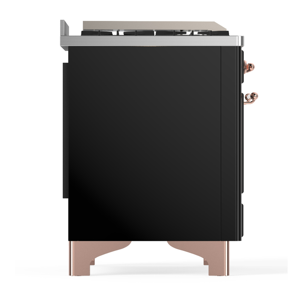 ILVE UM60FQNR3BKPLP Majestic III 60 inch Dual Fuel Range with 9 Burners and Griddle, Dual Function Burner up to 25,000 BTU (Liquid Propane, Solid Door, Glossy Black, Copper) 8 ILVE-UM60FQNR3BKPLP-Right Side View