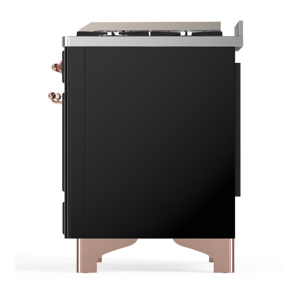 ILVE UM60FQNR3BKP Majestic III 60 inch Dual Fuel Range with 9 Burners and Griddle, Dual Function Burner up to 25,000 BTU (Natural Gas, Solid Door, Glossy Black, Copper) 9 ILVE-UM60FQNR3BKP-Left Side View