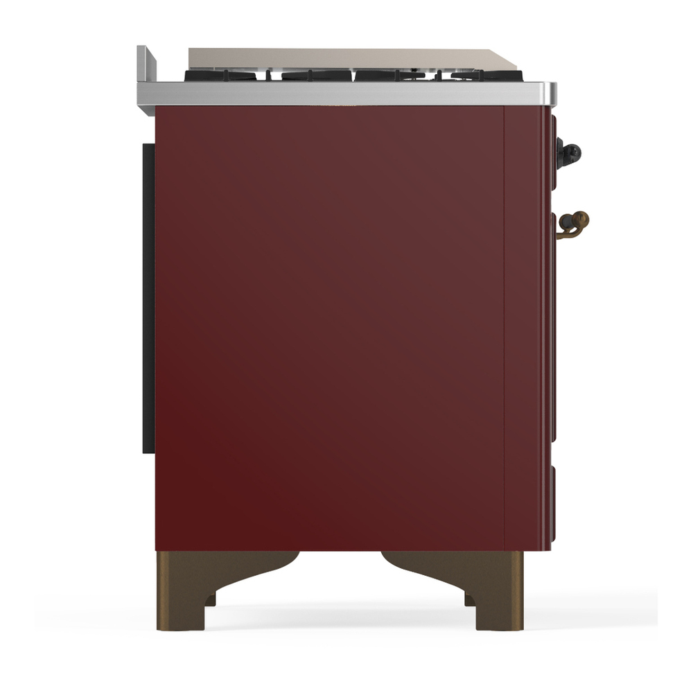 ILVE UM60FQNR3BUBLP Majestic III 60 inch Dual Fuel Range with 9 Burners and Griddle, Dual Function Burner up to 25,000 BTU (Liquid Propane, Solid Door, Burgundy, Burnished) 8 ILVE-UM60FQNR3BUBLP-Right Side View