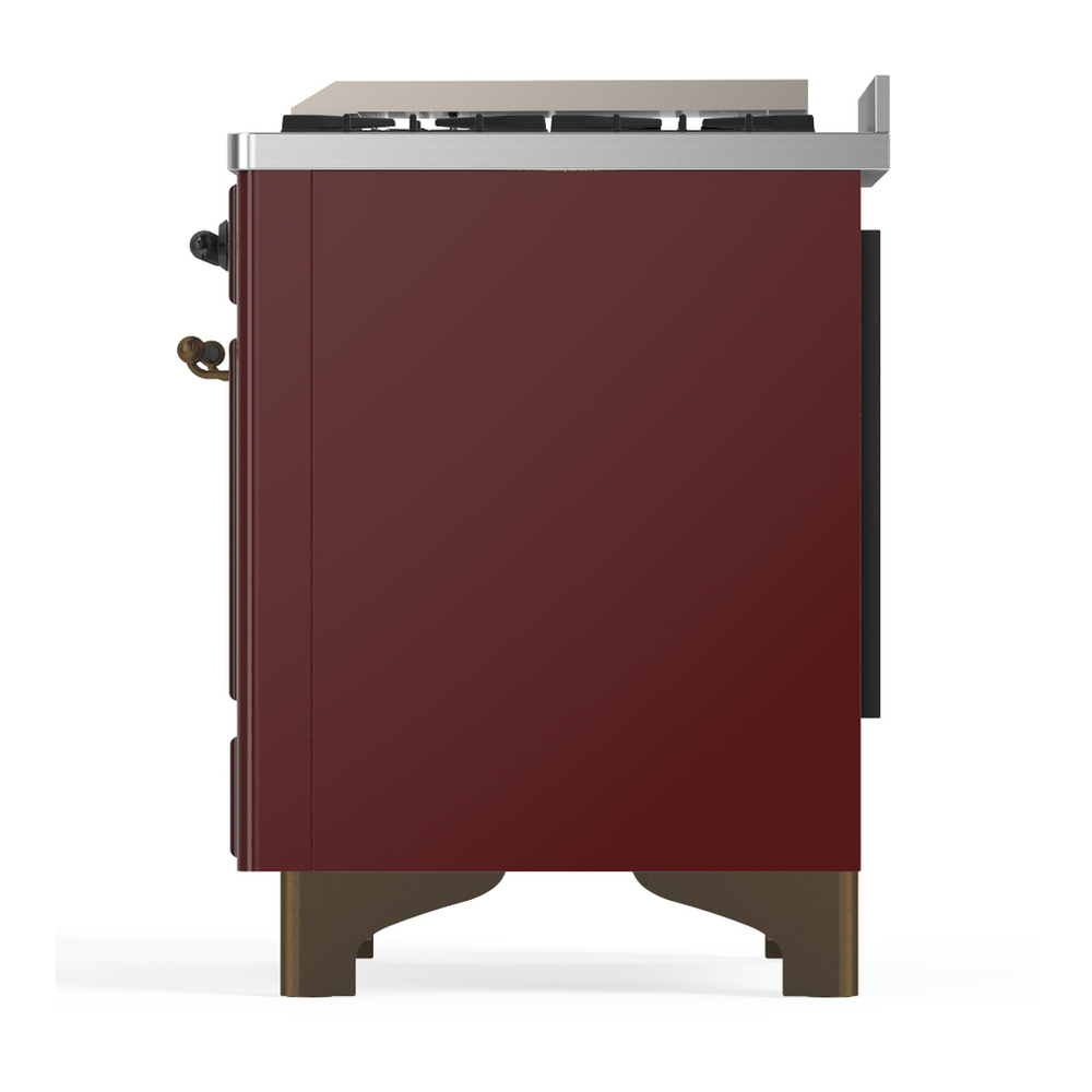 ILVE UM60FQNR3BUBLP Majestic III 60 inch Dual Fuel Range with 9 Burners and Griddle, Dual Function Burner up to 25,000 BTU (Liquid Propane, Solid Door, Burgundy, Burnished) 9 ILVE-UM60FQNR3BUBLP-Left Side View