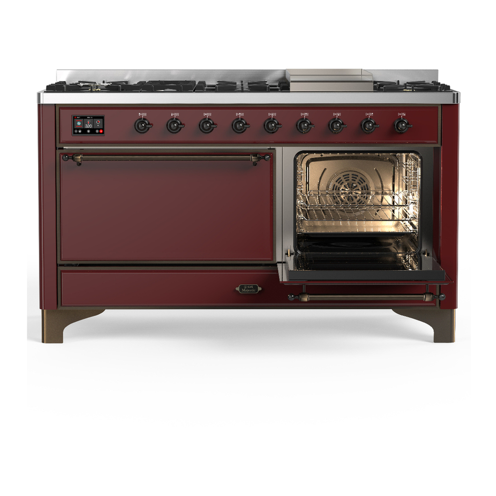 ILVE UM60FQNR3BUB Majestic III 60 inch Dual Fuel Range with 9 Burners and Griddle, Dual Function Burner up to 25,000 BTU (Natural Gas, Solid Door, Burgundy, Burnished) 4 ILVE-UM60FQNR3BUB-Secondary Oven Open View