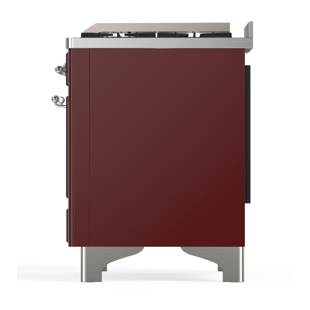 ILVE UM60FQNR3BUCLP Majestic III 60 inch Dual Fuel Range with 9 Burners and Griddle, Dual Function Burner up to 25,000 BTU (Liquid Propane, Solid Door, Burgundy, Chrome) 9 ILVE-UM60FQNR3BUCLP-Left Side View